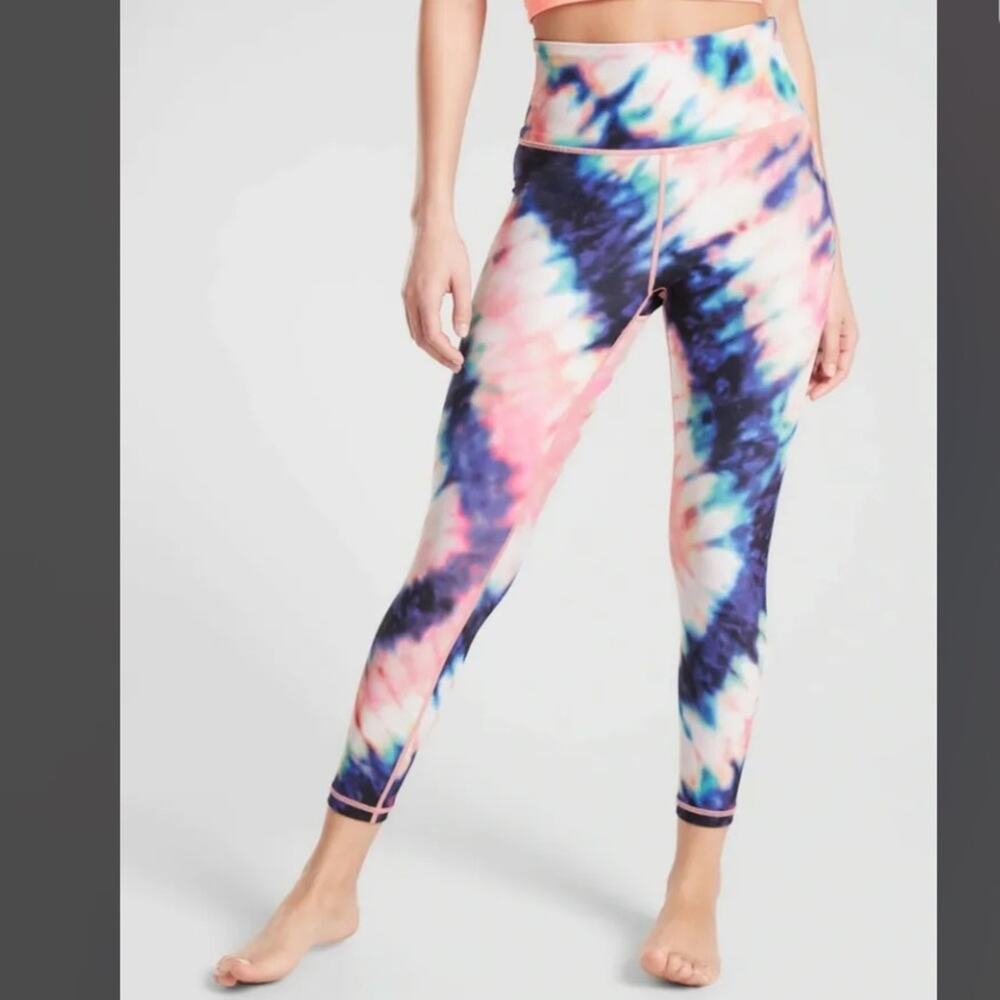 Athleta Elation 7/8 Tight Tie Dye Coral Pink Size Small EUC